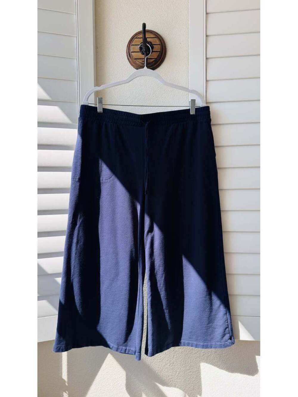 J Jason Wu Navy Stretch Cotton Wide Leg Cropped Lounge Pants Size L